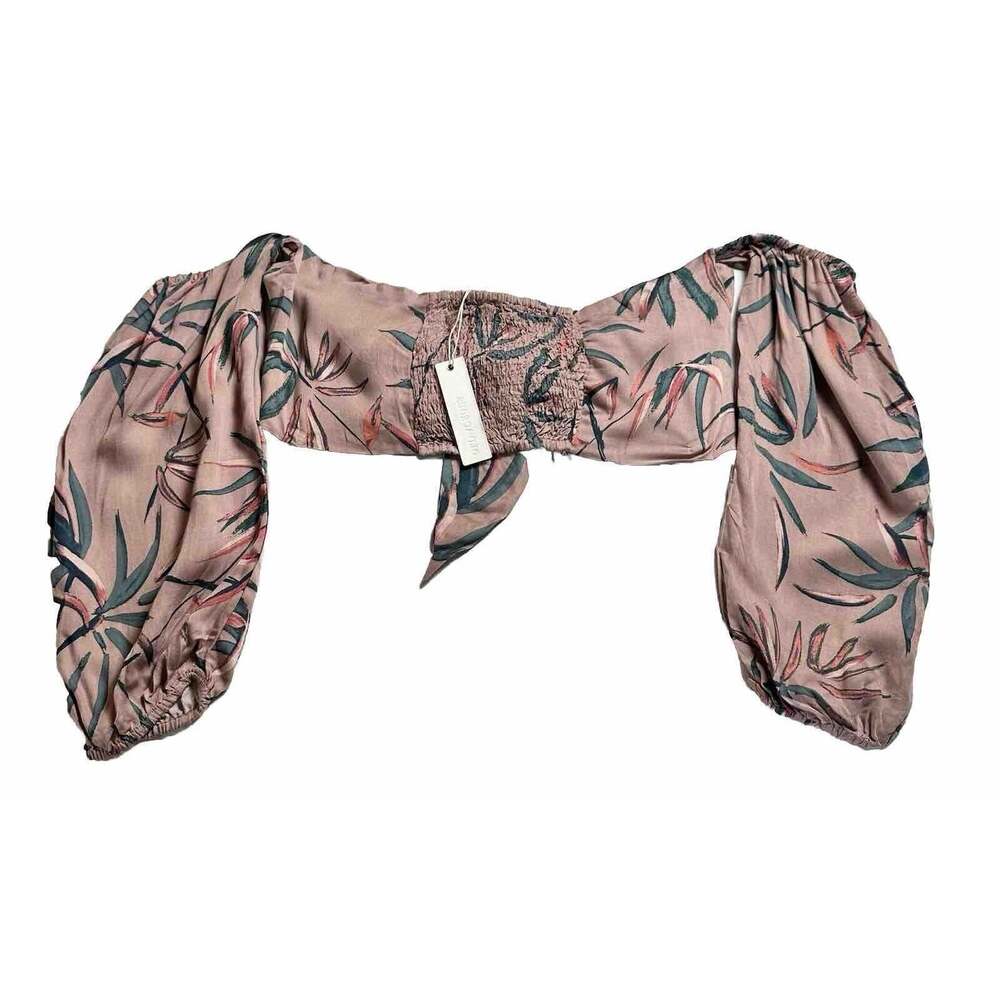 Olivaceous Rose Pink Floral Print Off The Shoulder Crop Top Balloon Sleeve Large - Picture 3 of 4